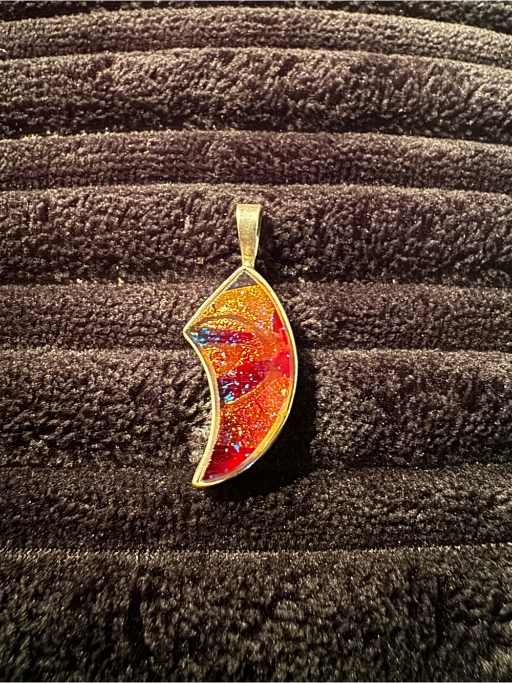 Handcrafted Red Orange Crescent Glass Pendant